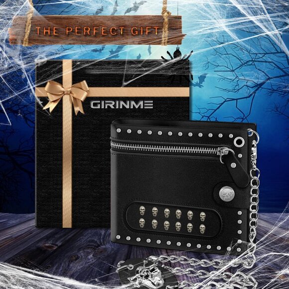 Gothic Chain Leather Wallet Goth Accessories Motif Design For Men's - Picture 2 of 7